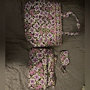 Vera Bradley Black and Purple Floral Three Bag Set.